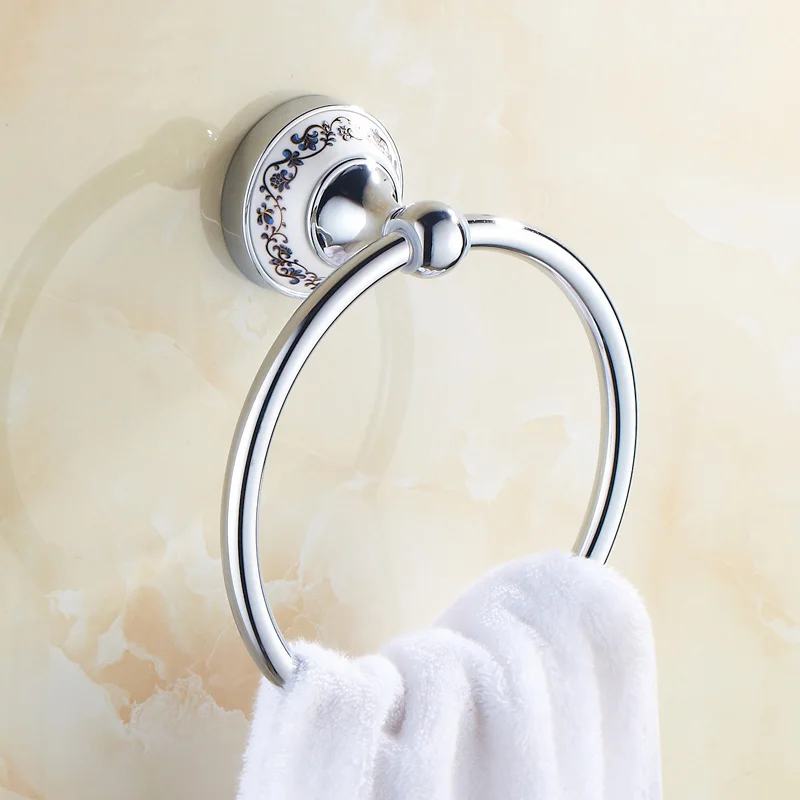 Сине белый хромированный держатель кольцо для полотенец в фарфоровом стиле