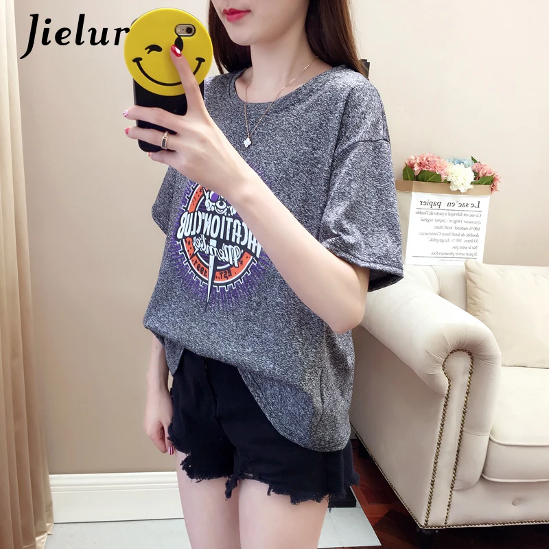 Jielur/женская футболка с принтом в виде букв 2019 корейские блестящие серые футболки