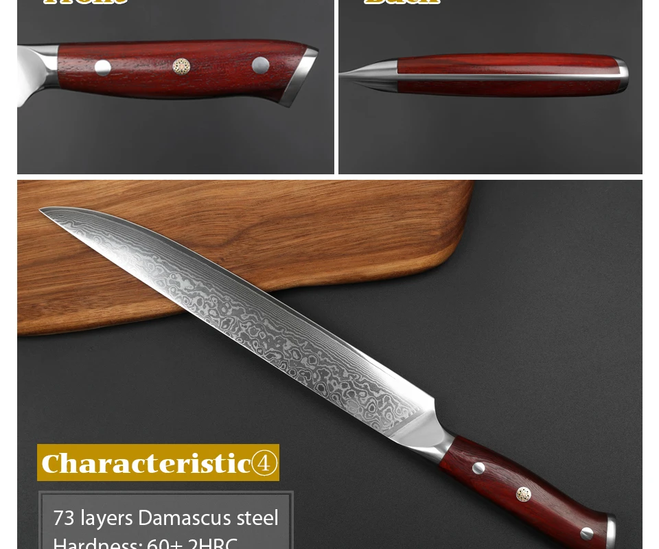 XINZUO 10 ''нож для нарезки дамасских кухонных ножей японский vg10 стальной нож для резки суши инструменты для приготовления пищи с ручкой из розового дерева