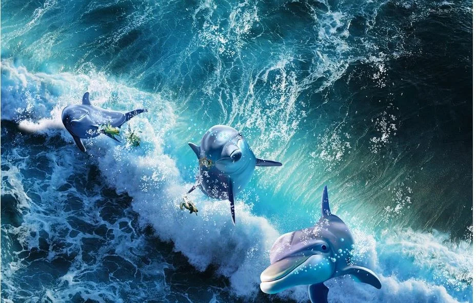 Бесплатная доставка 3d наклейка на стену заказ водостойкая ПВХ морская волна dophin