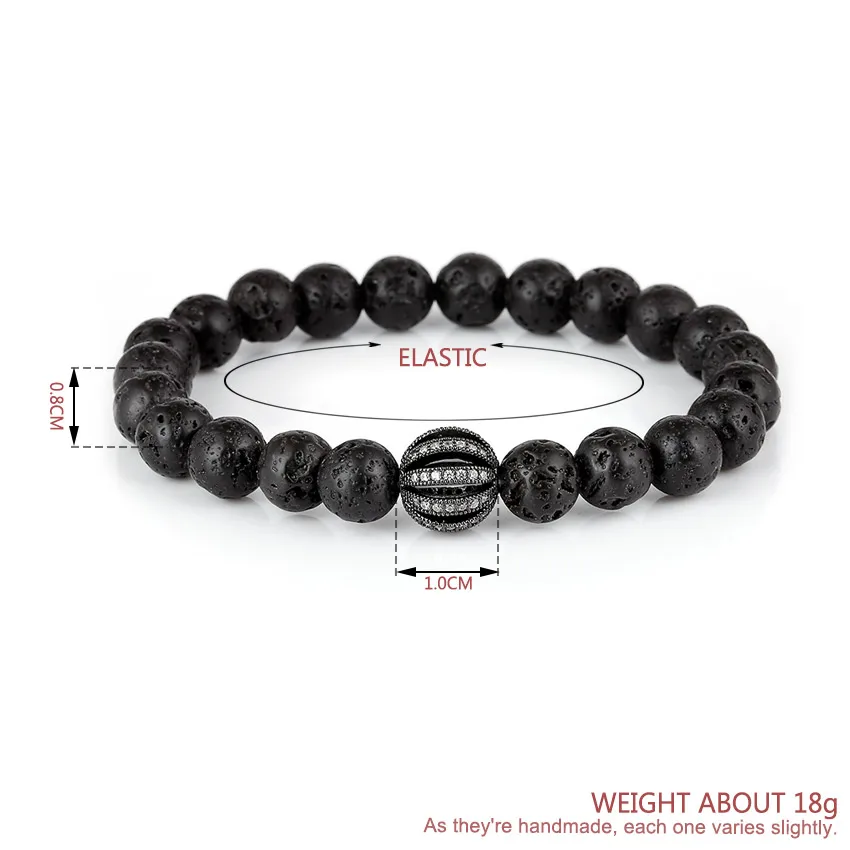 Black Lava Natural Stone Beads bracelet with Round bead Elasticity Bracelet charm bracelets For Men Or Women Jewelry Gift | Украшения и