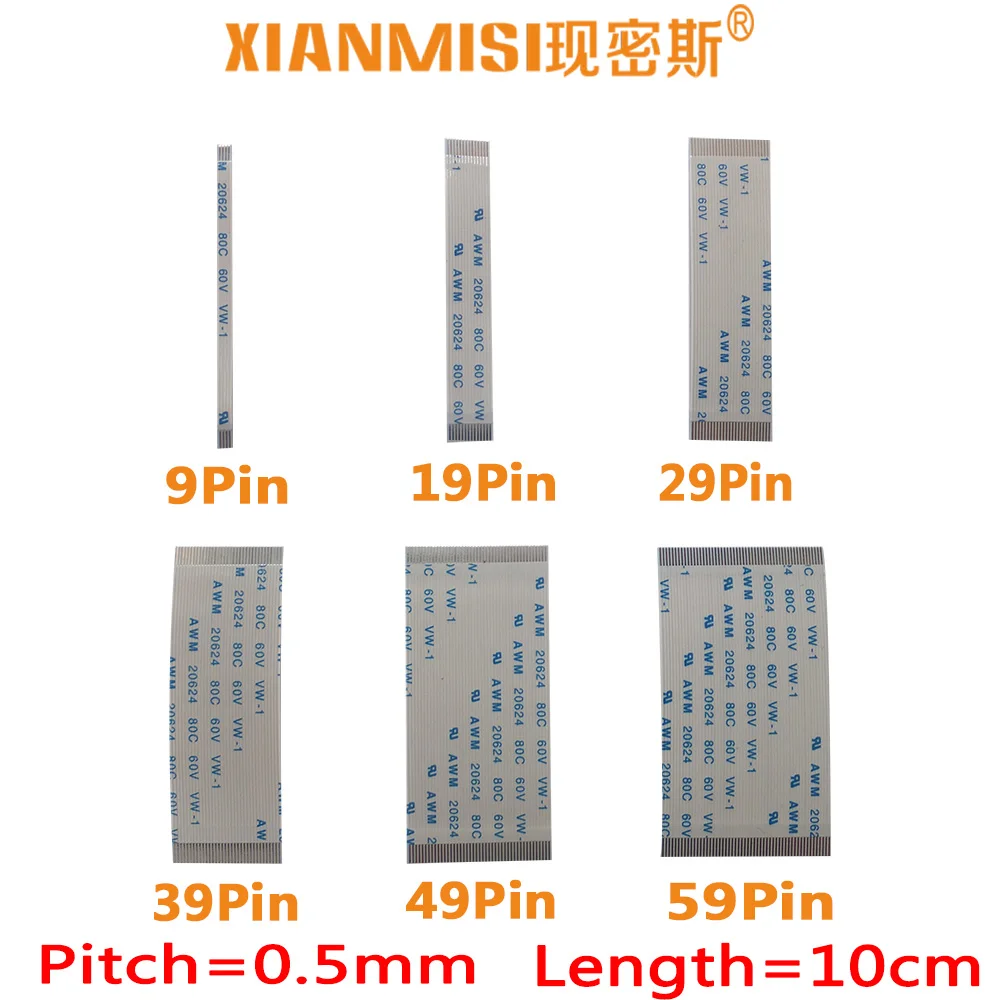 

FFC FPC плоский гибкий кабель-удлинитель для 9Pin 19Pin 29Pin 39Pin 49Pin 59Pin с одной стороны 0,5 мм Шаг AWM VW-1 20624 60V Длина 10 см 5 шт.