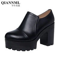 big size 32 43 fall winter block heel black dress shoes with fur 2022 deep mouth leather pumps women high heels office shoe