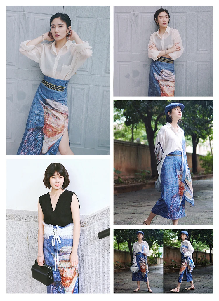 

NEW 2019 Grand silence SELLWORLDER Spring Summer Vintage Character Print High Waist Skirt