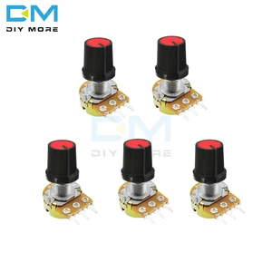 5 шт., вращающийся потенциометр WH148, B1K, 5K, 10K, 20K, 50K, 100K, B500K Ом, Линейный Конус, 3 P, 3-контактный потенциометр, 3-контактный потенциометр, 3-контактный, с крышками для Arduino