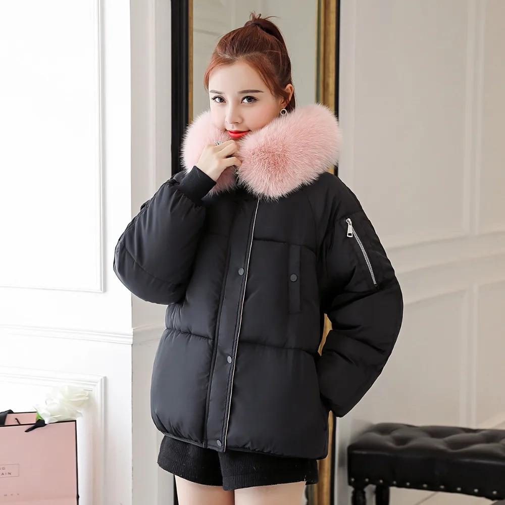 FEMALEE 2018 новые пуховики Для женщин короткие большой меховой воротник верхняя