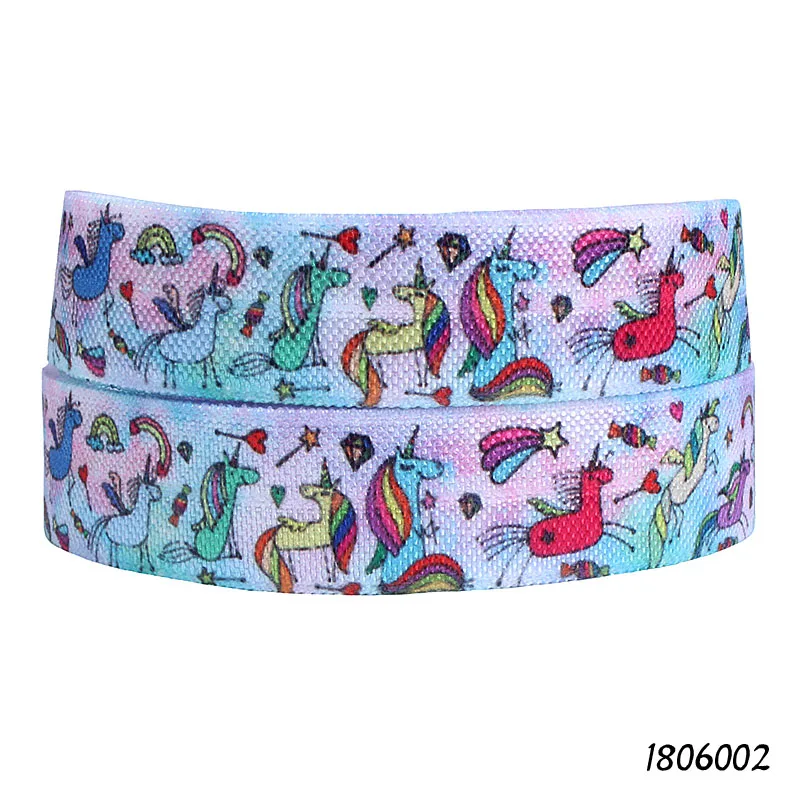

(50 yards/lot) Cartoon character unicorn printed fold over elastic ribbon roll for gift wrapped