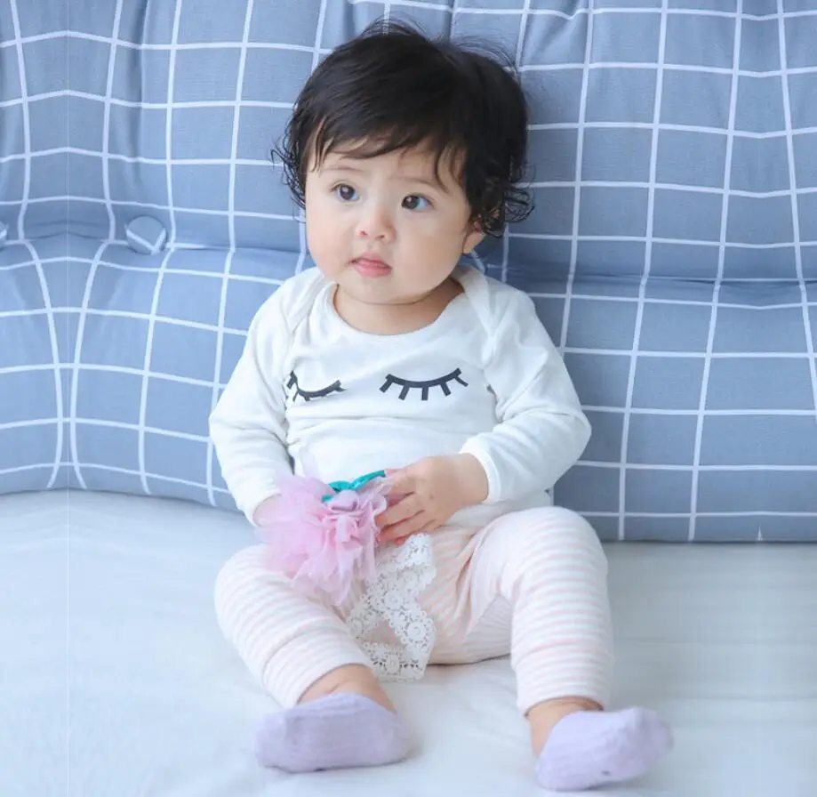 3 шт./компл. Топы + штаны шапка в полоску с ресницами для маленьких девочек и