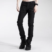 punk gothic men cotton pants trousers steampunk spring autumn black wash water denim large size jeans pant