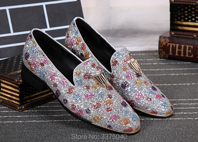 

Luxury Men Loafers Stone Studded Shoes Bling Bling Loafer Shoes Mens Slip On Leisure Flats Colorful Dress Shoes