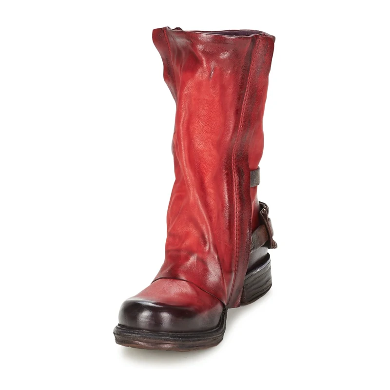 Prova Perfetto, зимние женские сапоги, старая кожа, внутренний мех, теплые, Bota, пряжка, модные, до середины икры, мотоциклетные сапоги, большие размеры