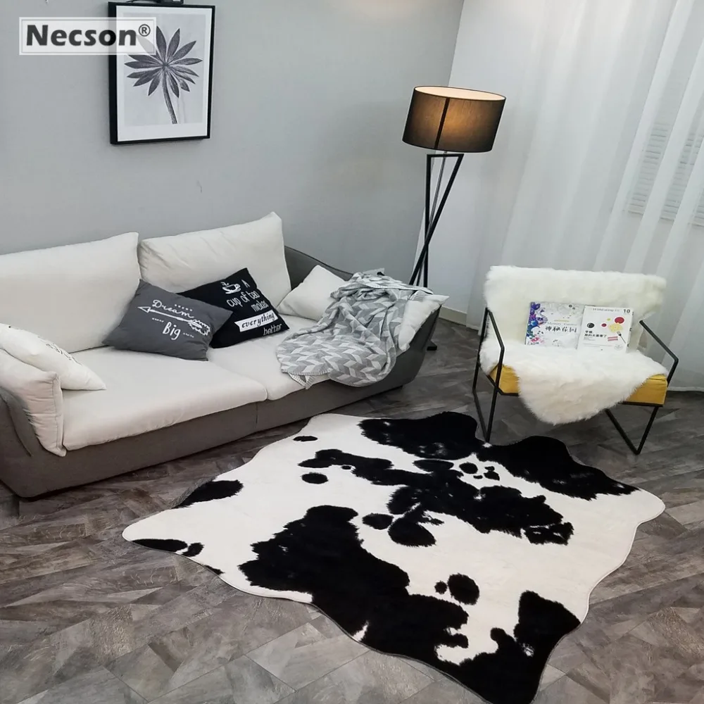 Черно белый ковер из воловьей кожи 200x150 см с принтом искусственной коровы
