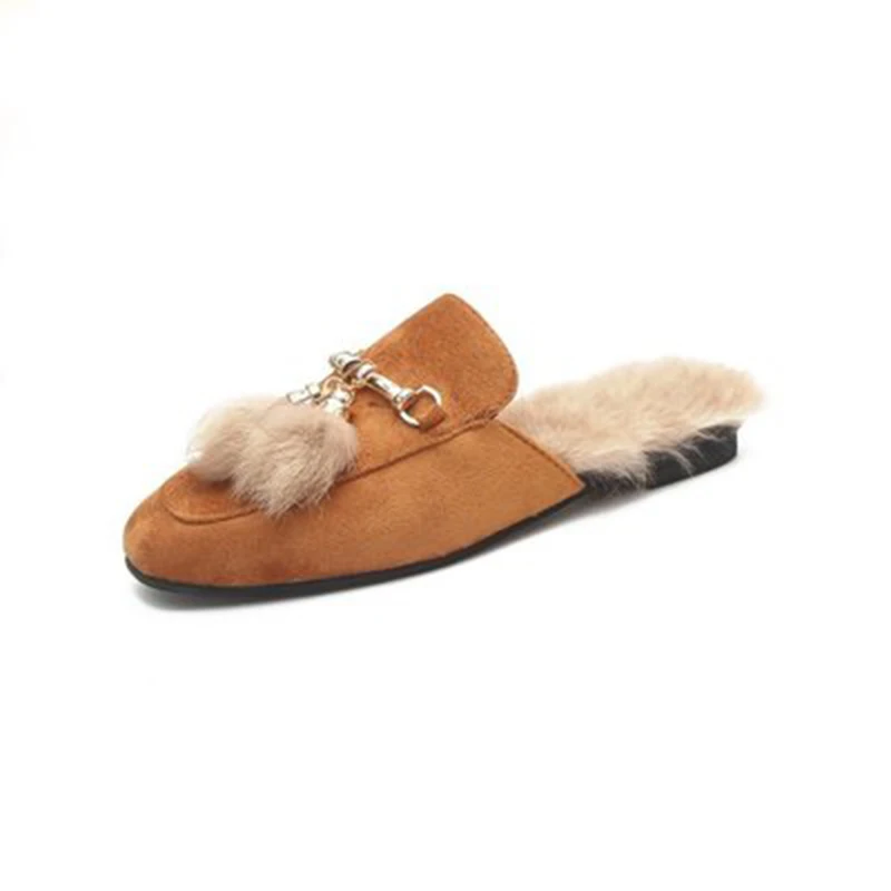 2019 настоящие однотонные женские туфли Pantufas Pantufa пушистые тапочки милые зимние