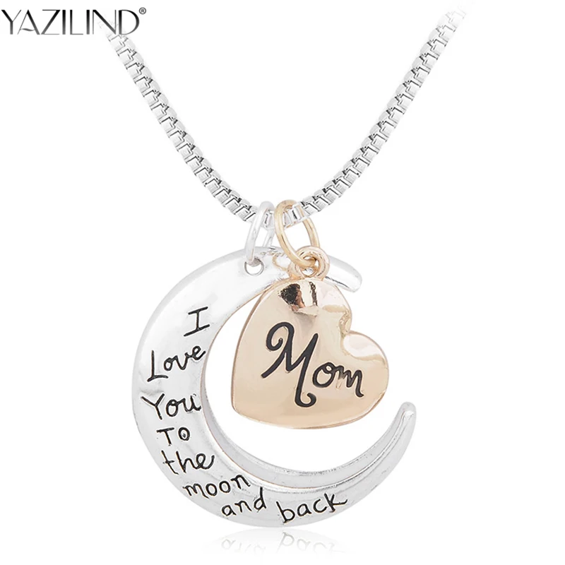 YAZILIND серебряное ожерелье с надписью I Love You To The Moon And Back колье подвеской Heart для