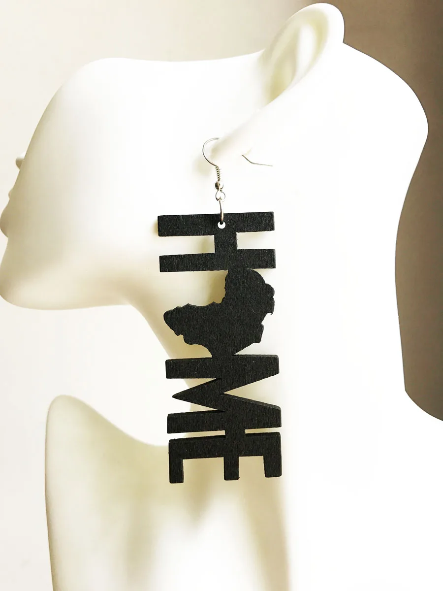 Черные деревянные серьги в африканском стиле с лазерной гравировкой WE-0105 |