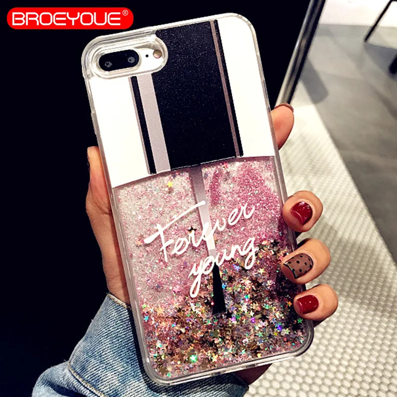BROEYOUE Love Heart Stars Glitter Phone Case For iPhone 6 6S 7 8 Plus 5 5S SE Dynamic Liquid Quicksand Soft TPU Back Cover Coque |