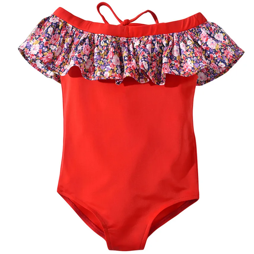 Red 2-3 Years Yangmaile/пляжный купальный костюм для маленьких девочек с открытыми плечами и оборками; купальник с цветочным рисунком; Бразильское бикини; Y - Цвет: Red 2-3 Years