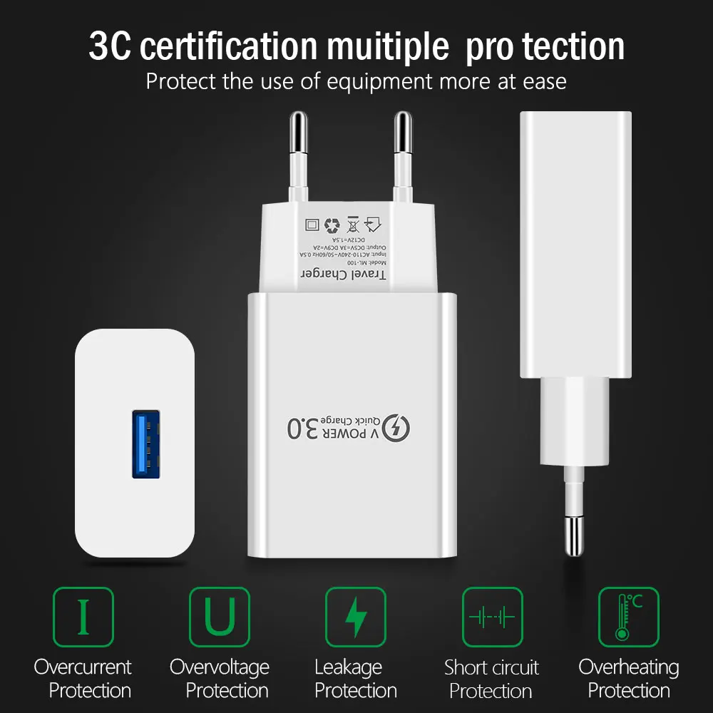 Олаф Quick Charge 3 0 USB кабель для мобильного телефона Зарядное устройство EU Штепсель