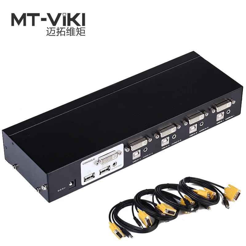 MT-VIKI 4 Port DVI KVM Switch with Audio Auto Hotkey KVMA Switcher USB Mouse Keyboard 4 PC 1 Monitors with Original Cable 2104DL