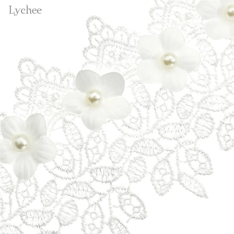Lychee 1 ярд Цветочная кружевная отделка жемчужная вышивка тканевая лента для шитья