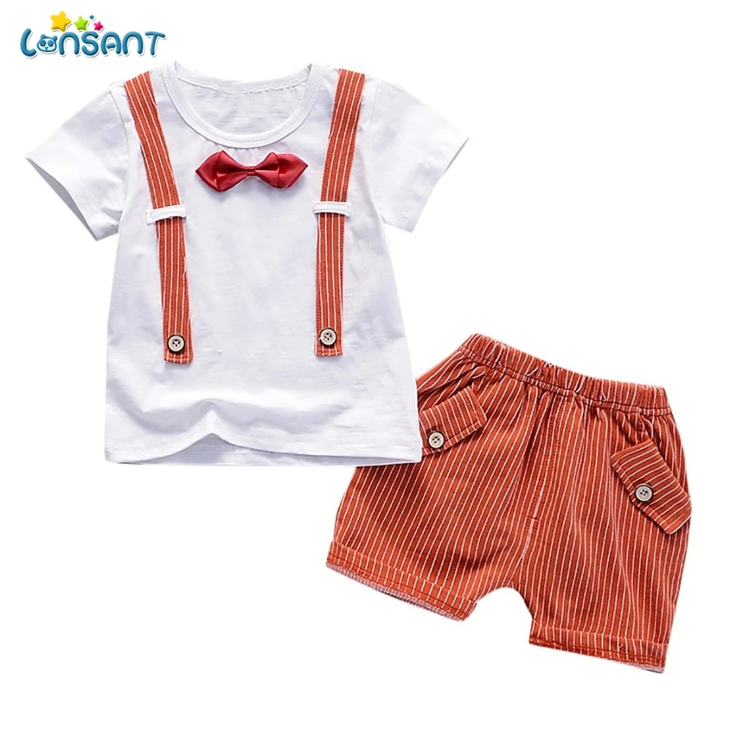 LONSANT Baby's Sets Summer Striped Suit Short Sleeved Shorts Boy And Girl baby's o-neck Pullover Unisex Baby Clothing N30 | Детская