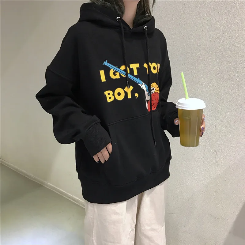 YouGeMan Harajuku винтажные худи для женщин свитшоты корейский Ulzzang бархатный свободный свитер с капюшоном Женский Повседневный свитер