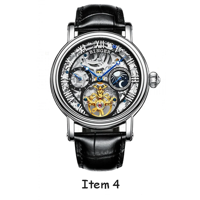 Модные мужские деловые Модные полые часы Moon Phase с кожаным ремешком, Мужские автоматические механические часы со скелетом, водонепроницаемые - Цвет: Silver black