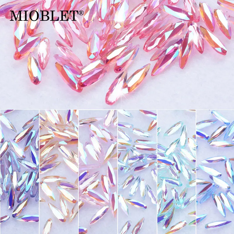 

MIOBLET 10 шт. Блестящие Кристаллы Стразы для ногтей AB красочные длинные и плоские с задней водой Dorp Необычные формы алмазное художественное офо...