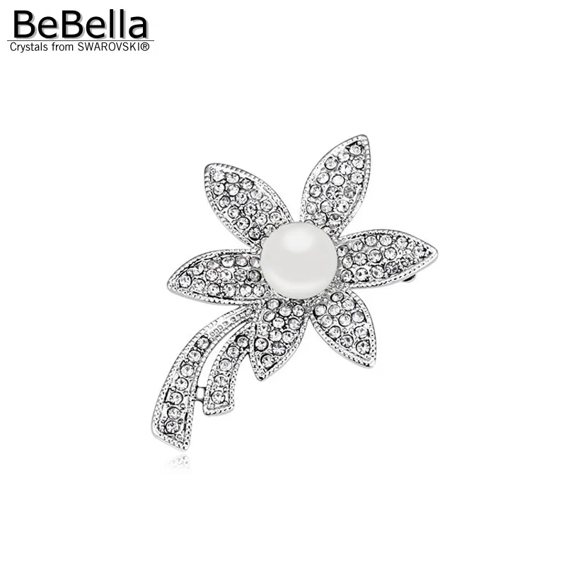 BeBella цветок растения с черным жемчугом модная булавка брошь сделанная элементами