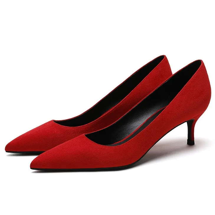 5cm Heel Height Женские туфли-лодочки на среднем тонком каблуке; женские туфли из органической кожи с острым носком на высоком каблуке; красные, черные свадебные туфли на каблуке; E0043 - Цвет: 5cm Heel Height