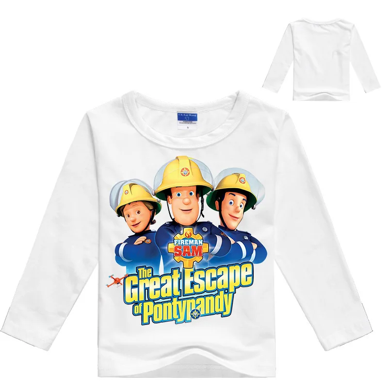 Весна 2018 футболки с длинными рукавами и принтом пожарного Сэма для маленьких