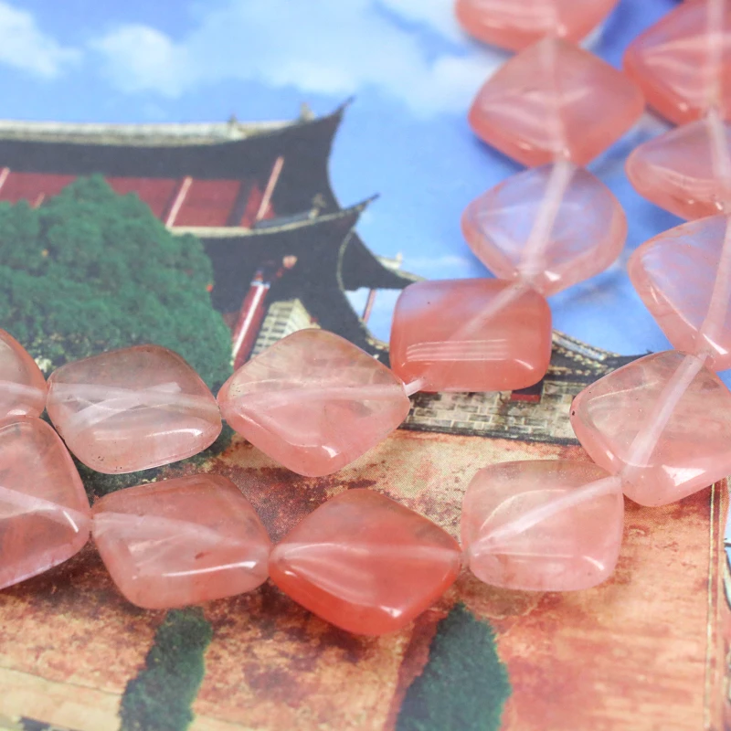 Квадратные диагональные Шарики 14 мм розовые Арбузные турмалиновые свободные 15