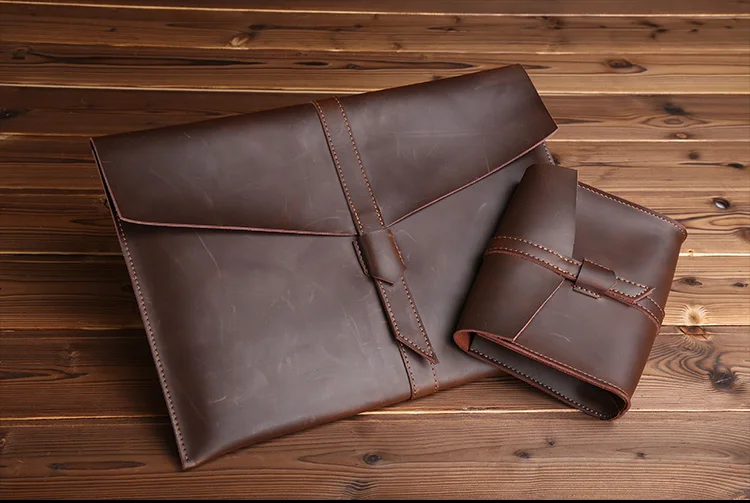 coffee 13 inch Натуральная кожа A4 подшивки документов сумка 13/15 дюймов Macbook Pro iPad Pro сумка для хранения внутренняя куртка записная книжка чехол для планшета - Цвет: coffee 13 inch