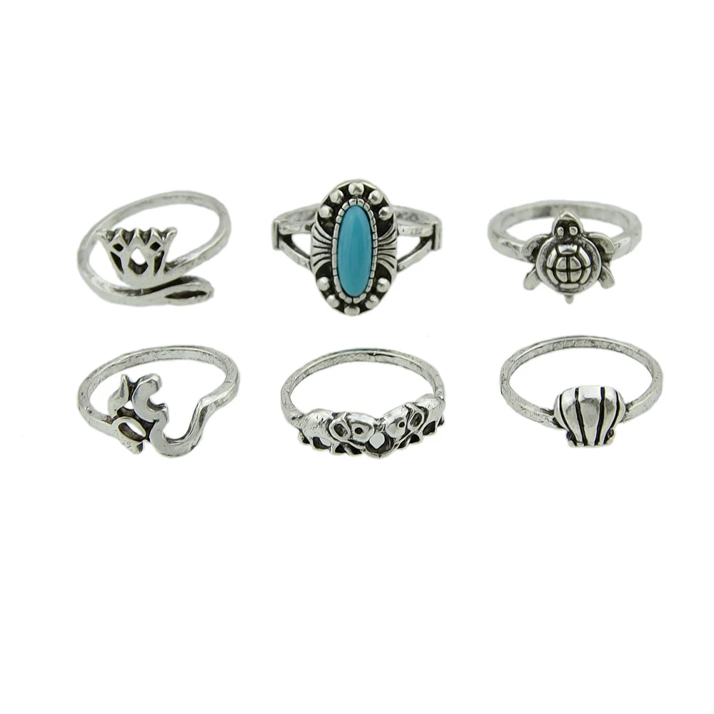 6 шт./компл. Boho Chic Винтаж кольцо античный цвета: золотистый серебристый Цвет с