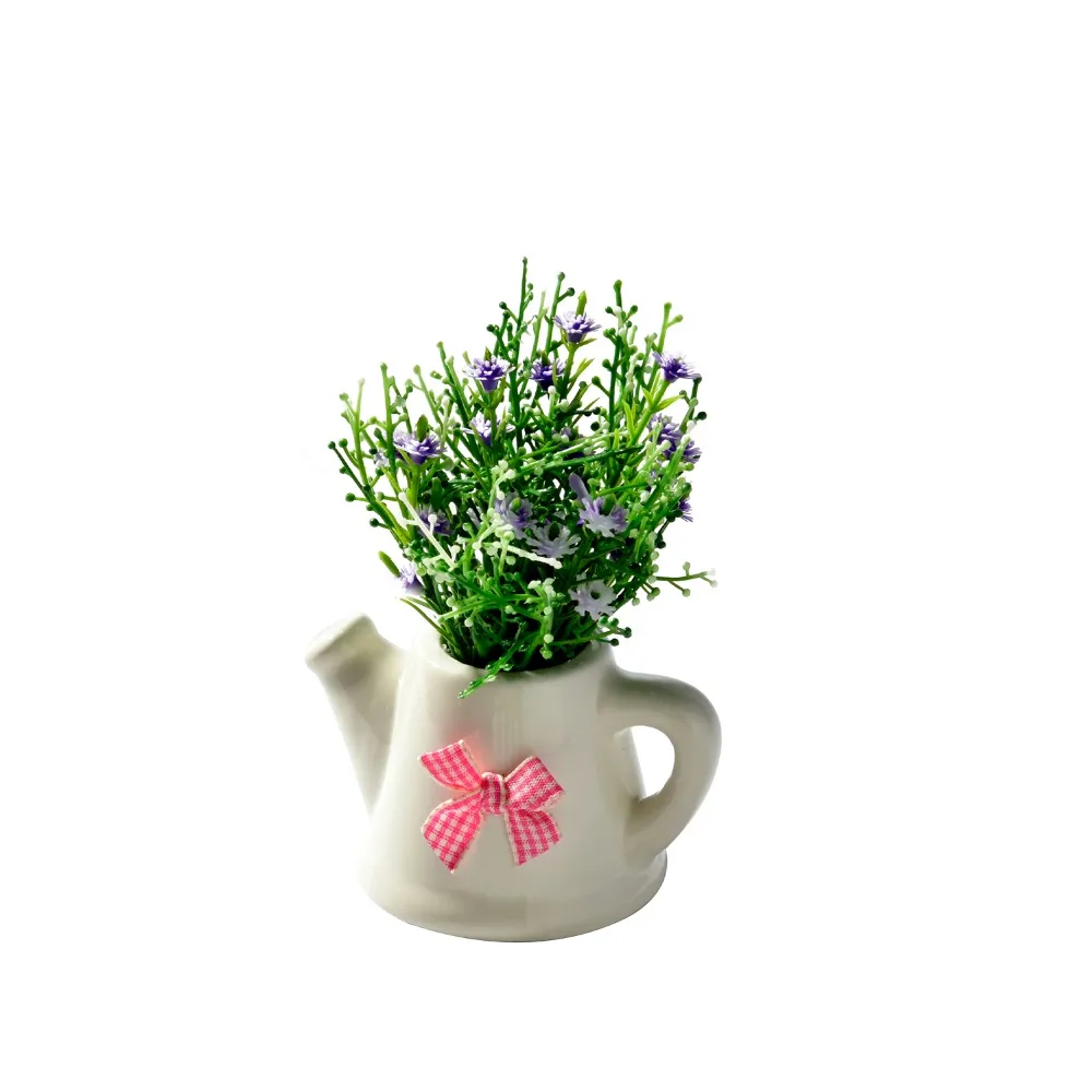 Набор искусственных цветов Gypsophila paniculat + керамический маленький горшок ваза