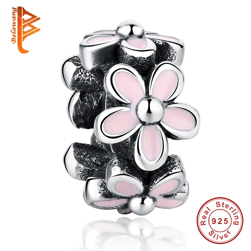 Европейские Бусины разделители в виде цветка 925 розовые эмалевые Подвески