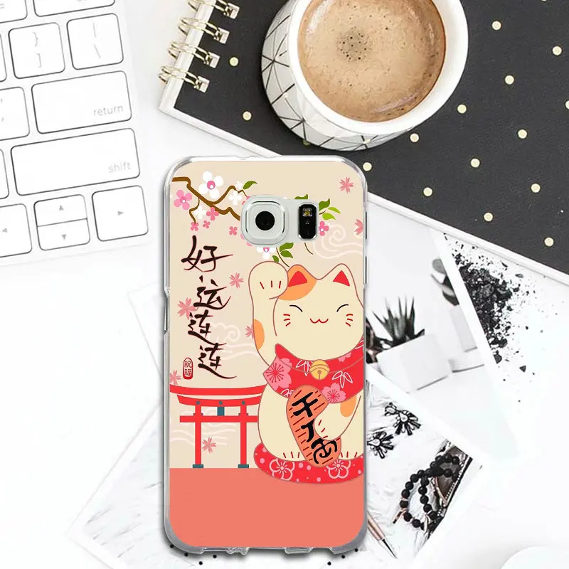 Милый мультфильм Fortune Cat Удачи для Samsung Galaxy S2 S4 S5 S6 S7 S8 S9 Edge Plus Примечание 2 3 4 5 8