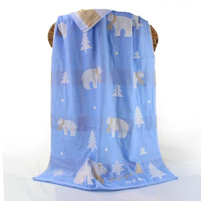 Blue polar bear 70*140 разноцветный новорожденных мягкий муслин детское одеяло милый хлопок 3 слоя марли для пеленания детей Одеяло взрослых Полотенца - Цвет: Blue polar bear
