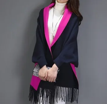 Navy and rose Новинка осени, новые модные свитера, женский кардиган, пальто летучая мышь, длинный рукав, свободный женский жакет с бахромой, шаль, накидка, большие размеры, топы - Цвет: Navy and rose