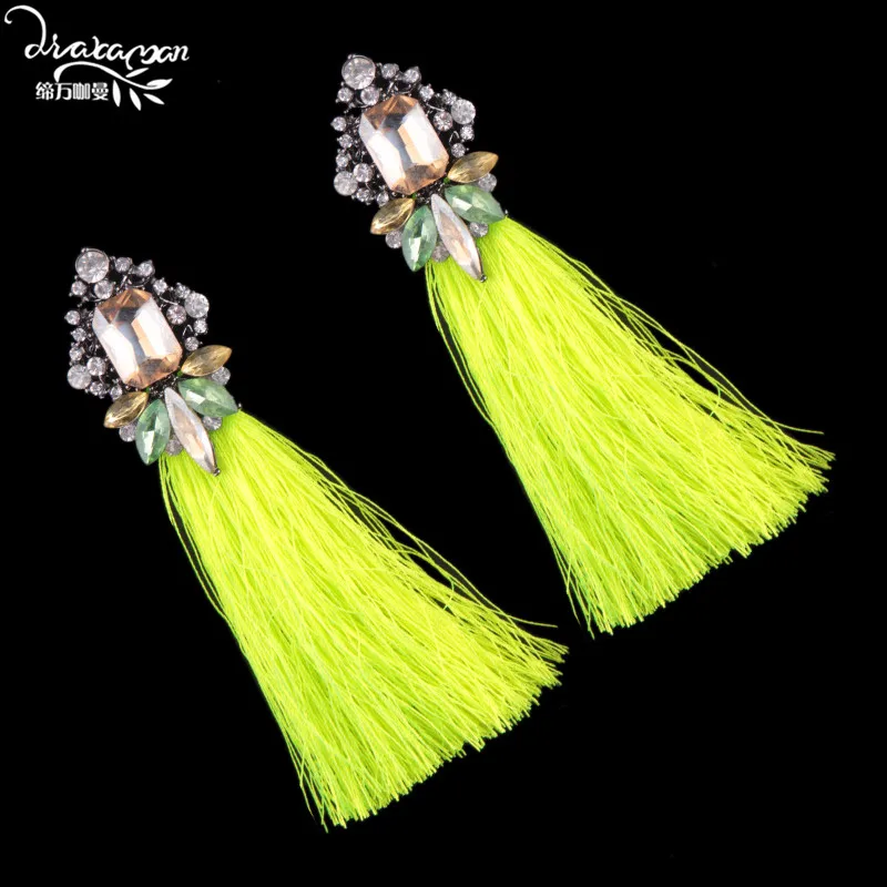 Dvacaman, брендовые этнические длинные серьги с кисточками, женские, Boho, цветные, хрустальные стразы, висячие, для женщин, массивные, вечерние, ювелирные изделия