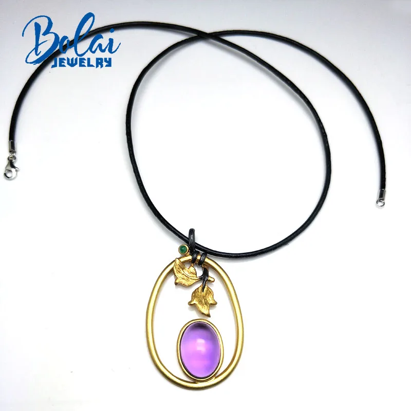 

Bolaijewelry,masterpiece grasp tree leaves pendant natural good luster african amethyst and emerald 925 silver pendant necklace