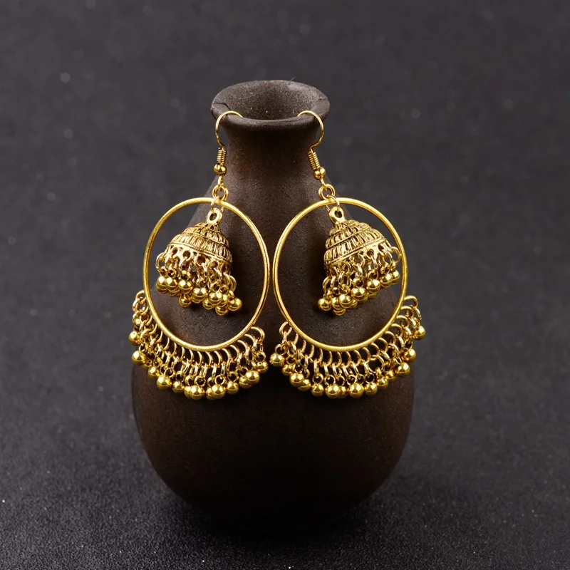 Круглые турецкие Винтажные серьги Jhumka женские золотого цвета в виде