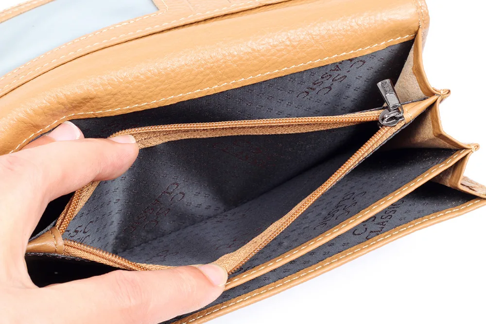 Модные женские абрикос настоящий Настоящая кожа Сумочка Кошелек Длинные