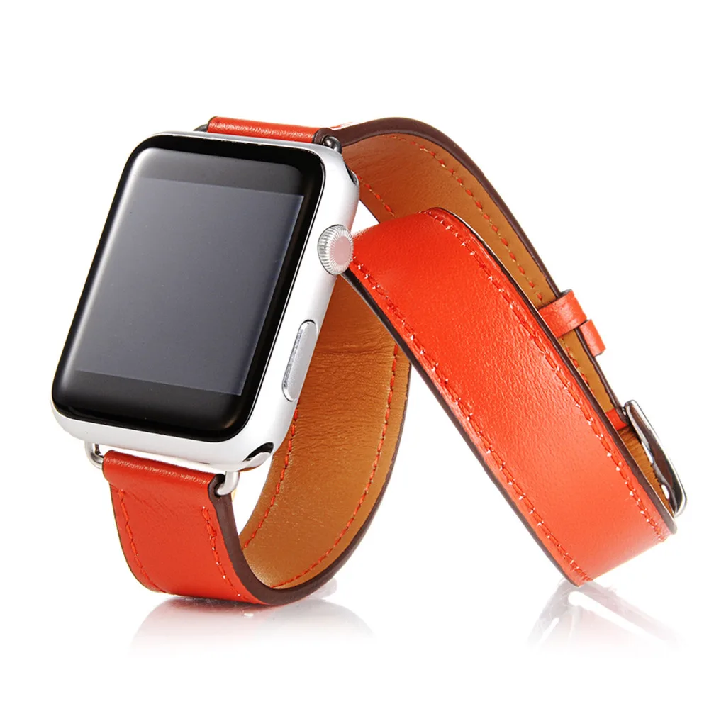 Ремешок из натуральной кожи для apple watch 4 band iwatch series 5 3 2 correa 42 мм 38 44 40 двойной