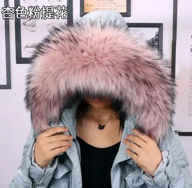 light pink jacquard Осенне-зимний женский супер большой искусственный воротник, шапка из лисьего меха, большой воротник из меха енота, воротник с капюшоном, шарф-накидка, 80 см, tb001 - Цвет: light pink jacquard