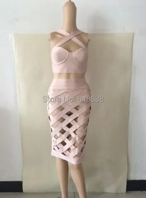 В наличии новейший стиль Черная решетка кросс 2 шт. Бандажное платье облегающее