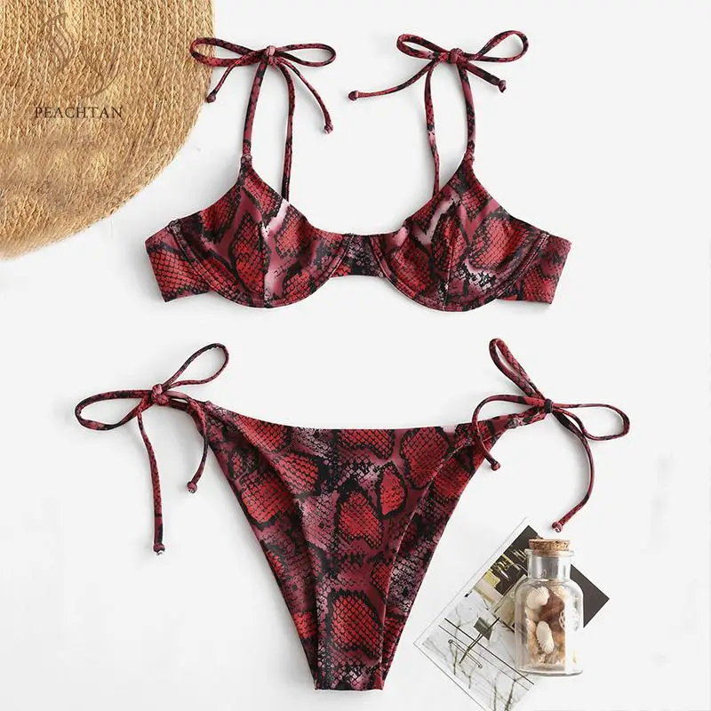Женский купальник-бикини с принтом змеи летний бразильский купальник пуш-ап 2019 |