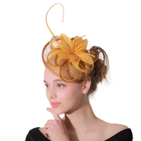 wedding hats gold sinamay fascinators headbands women female party headwear bridal royal flower feathers hair accessories xmf85