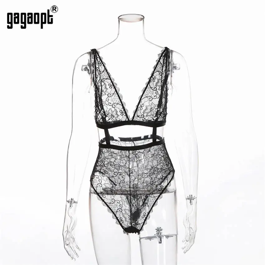 Gagaopt, Кружевное боди, для женщин, перспектива, пэчворк, открытая спина, сексуальное боди, белый/черный, боди, одежда для сна, комбинезон, Комбинезоны - Цвет: Черный