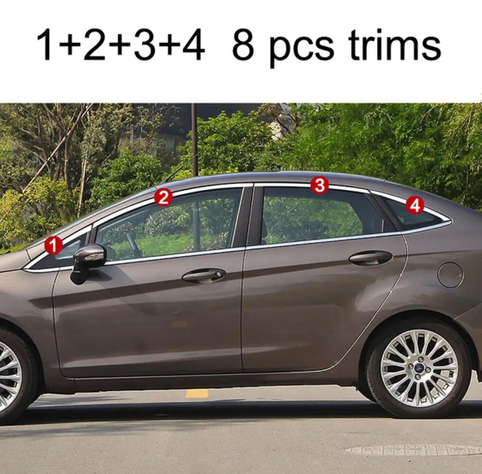 8 pcs trims 2 sedan Нержавеющая сталь снаружи подоконник крышка планки автомобильные аксессуары для форд фиеста 2009 2010 2011 2012 2013- стайлинга автомобилей - Название цвета: 8 pcs trims 2 sedan